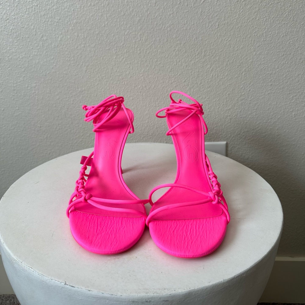 Mango Neon Pink Strappy Heeled Sandals